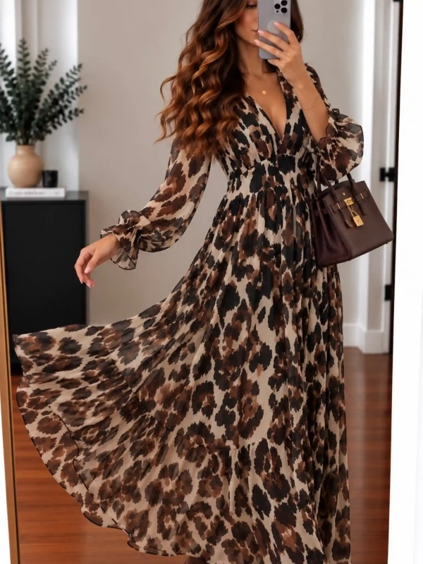 Robe longue imprimé léopard - HUGO - Affaire de Filles