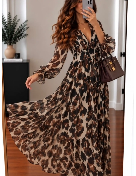 Robe longue imprimé léopard - HUGO - Affaire de Filles