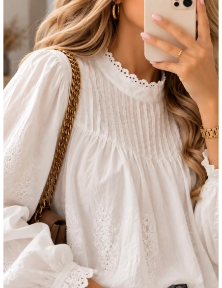 Blouse femme blanche brodée - SYLVANE - Affaire de Filles