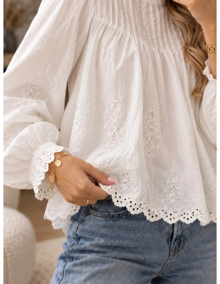 Blouse femme blanche brodée - SYLVANE - Affaire de Filles