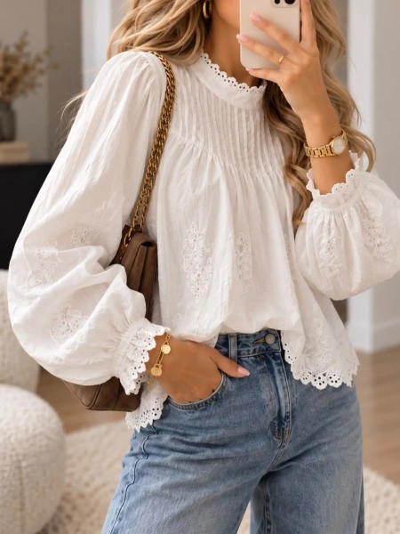 Blouse femme blanche brodée - SYLVANE - Affaire de Filles