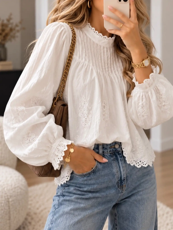Blouse femme blanche brodée - SYLVANE - Affaire de Filles