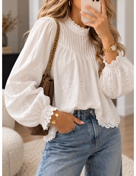 Blouse femme blanche brodée - SYLVANE - Affaire de Filles