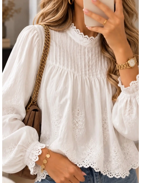 Blouse femme blanche brodée - SYLVANE - Affaire de Filles