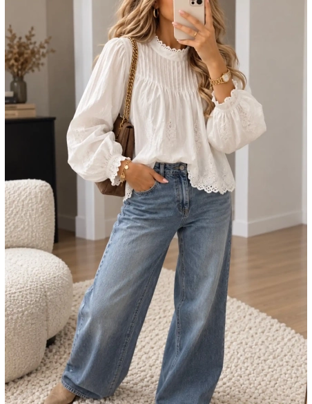 Blouse femme blanche brodée - SYLVANE - Affaire de Filles