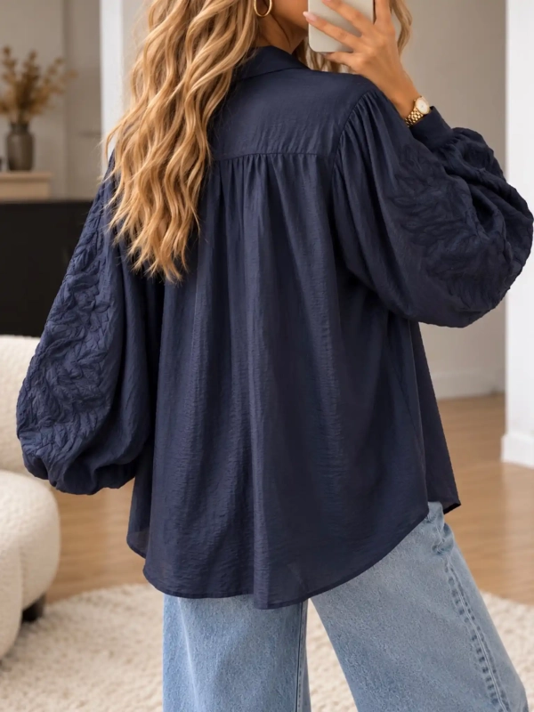 Chemise femme brodé bleu marine - ISOLDA - Affaire de Filles