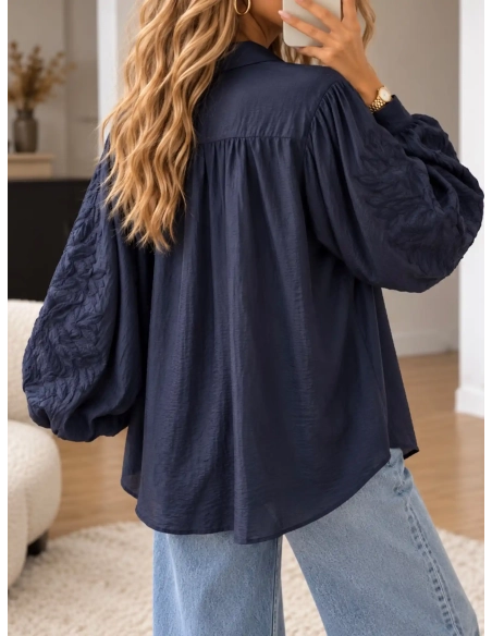 Chemise femme brodé bleu marine - ISOLDA - Affaire de Filles